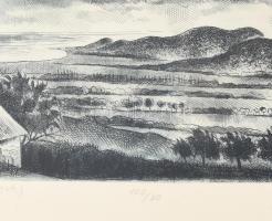 Nechánszky József (1936-): Szigligeti panoráma, 1979. Rézkarc, papír, jelzett, számozott (100/80), ü...