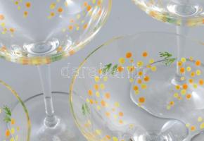 Malaika Hungary 8 darabos kristály pezsgőspohár szett stilizált mimózavirág zománcfestett díszítésse...