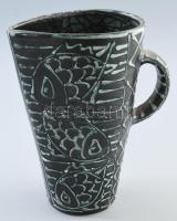 Iparművészeti vállalatos Gorka váza / kancsó, mázas kerámia, matricával jelzett, hibátlan, m: 19,5 c...