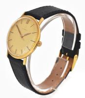 14K arany (Au) Omega férfi karóra jelzett tok, szerkezet, korona, hibátlan állapotban, új bőr szíjja...