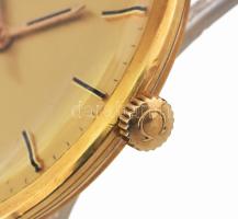 14K arany (Au) Omega férfi karóra jelzett tok, szerkezet, korona, hibátlan állapotban, új bőr szíjja...