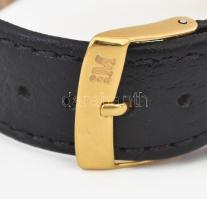 14K arany (Au) Omega férfi karóra jelzett tok, szerkezet, korona, hibátlan állapotban, új bőr szíjja...