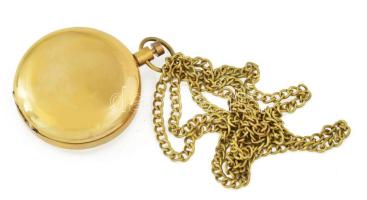 Réz tokos iránytű réz lánccal, lecsukható zsebóra szerű tokkal, d: 45 mm