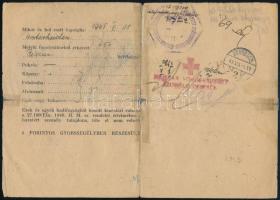 1947 Debrecen, Magyar Népjóléti Minisztérium Hadifogolygondozó Kirendeltsége által kiállított igazol...