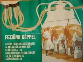 Nagyméretű régi reklámplakát "Fejjünk géppel" felirattal