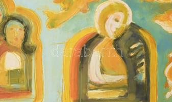 Schéner Mihály (1923-2009): Szent István és a könnyező angyalok. Olaj, farost, jelezve balra lent, h...