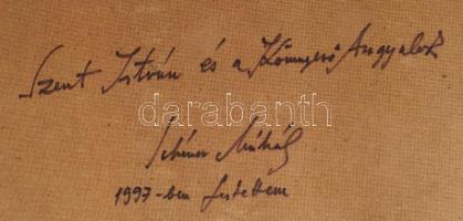 Schéner Mihály (1923-2009): Szent István és a könnyező angyalok. Olaj, farost, jelezve balra lent, h...