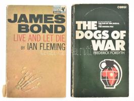 Frederick Forsyth: The dogs of war. London, 1975, Corgi Books. Angol nyelven. Kiadói papírkötés, kopott borítóval, a gerincen apró sérüléssel. + Ian Flemming: James Bond: Live and let die. London, 1957, Pan Books LTD. Angol nyelven. Kiadói papírkötés, kopott borítóval, sérült gerinccel.