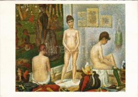 Les Poseuses / The Models. French gently erotic art postcard s: Georges Seurat (1888)