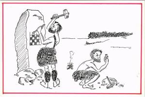 Sakk a kőkorszakban, humoros lap / Chess in Stone Age, humour
