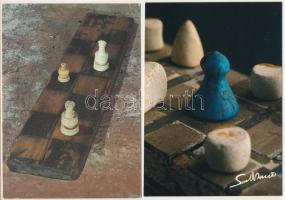 2 db modern sakk motívum képeslap: ősi figurák / 2 modern chess motive postcards: ancient pieces