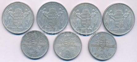 1943. 5P Al "Horthy Miklós születésének 75. évfordulójára" (5db) + 1945. 5P Al "Parla...