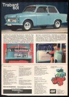 1964 Trabant 601, színes képekkel illusztrált, magyar nyelvű ismertető prospektus, kihajtva: 28,5x20...