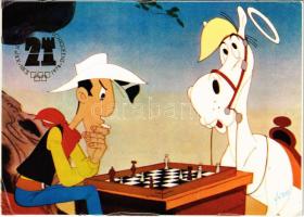 1978 Lucky Luke et ses compagnons. Nice XXI. Jeux Olympiques Echiqueens 1974 / Lucky Luke playing chess with his horse, humour (EK)