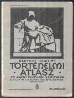 cca 1930 Barthos - Kurucz: Történelmi atlasz polgári iskolák számára. Bp., M. Kir. Honvéd Térképészeti Intézet, 30 p. Kiadói papírkötés, kissé sérült borítóval, szétvált fűzéssel.