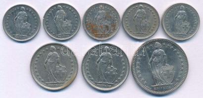 Svájc 1968-1988. 1/2Fr Cu-Ni (5db) + 1968-1970. 1Fr Cu-Ni (2db) + 2001. 2Fr Cu-Ni T:AU-F
Switzerlan...