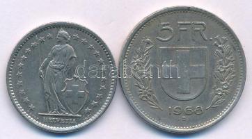 Svájc 1975. 2Fr Cu-Ni + 1968. 5Fr Cu-Ni T:XF,VF
Switzerland 1975. 2 Francs Cu-Ni + 1968. 5 Francs C...