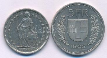 Svájc 1979. 2Fr Cu-Ni + 1982. 5Fr Cu-Ni T:XF,AU
Switzerland 1979. 2 Francs Cu-Ni + 1982. 5 Francs C...