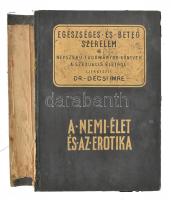 Dr. Décsi Imre: A nemi élet és az erotika. III.-IV. köt. (egy köteteben) Egészséges és beteg szerelem. Népszerű tudományos könyvek a szexuális életről. Bp., [1941], "Népszerű tudományos könyvek a szexuális életről" kiadóhivatala. Kiadói aranyozott félvászon-kötés, sérült gerinccel, kopott borítóval. Csak a III.-IV. kötet!