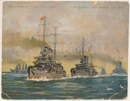 1908 K.u.K. Kriegsmarine Flottenmanöver: SMS Sankt Georg, SMS Erzherzog Karl, SMS Habsburg, SMS Monarch, SMS Wien - (18 x 13,8 cm) (fl)