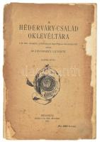 Závodszky Levente: A Héderváry-család oklevéltára. Második kötet. Bp., 1922, MTA. LXXXIII + [2] + 493 + [2] p. + 2 kih. mell. (családfa és térkép). Kiadói papírkötés, sérült és hiányos gerinccel, sérült borítóval, könyvtest több részre szétvált, néhány lap foltos. Csak a második kötet!