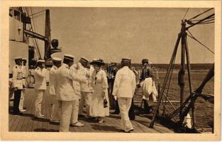 SMS Viribus Unitis az Osztrák-Magyar Haditengerészet Tegetthoff-osztályú csatahajó fedélzete Zita királyné látogatásakor / K.u.K. Kriegsmarine. Phot. A. Hauger Pola 1916. Rotes Kreuz Nr. 1046. Besuch / Austro-Hungarian Navy Tegetthoff-class battleship, visit of Zita of Bourbon-Parma (EK)