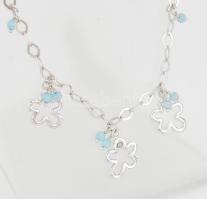 Ezüst(Ag) rombuszos anker nyaklánc köves virág csüngőkkel, jelzett, h: 38 cm, nettó: 12,6 g