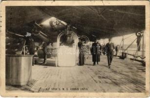 1914 SMS Viribus Unitis az Osztrák-Magyar Haditengerészet Tegetthoff-osztályú csatahajó fedélzete / K.u.K. Kriegsmarine / Austro-Hungarian Navy Tegetthoff-class battleship, deck. Phot A. Beer, F. W. Schrinner Pola 1914. (Rb)