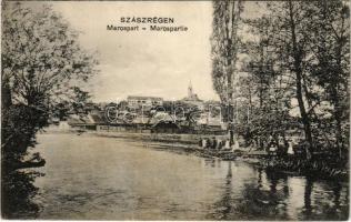 1913 Szászrégen, Reghin; Maros-part. Bischitcz Ignác kiadása / Mures riverside (fl)