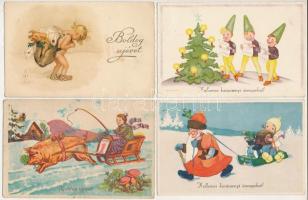 15 db RÉGI karácsonyi és újévi üdvözlő képeslap vegyes minőségben / 15 pre-1945 Christmas and New Year greeting postcards in mixed quality