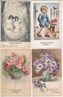 21 db RÉGI üdvözlő motívum képeslap vegyes minőségben / 21 pre-1945 greeting motive postcards in mixed quality