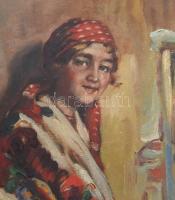 Ivanácz Zsolt József (1869-?): Lány népviseletben. Olaj, karton. Jelezve balra lent. Kissé sérült. D...