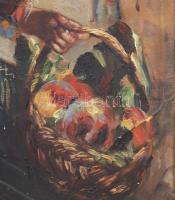 Ivanácz Zsolt József (1869-?): Lány népviseletben. Olaj, karton. Jelezve balra lent. Kissé sérült. D...