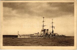 1917 SMS TEGETTHOFF az Osztrák-Magyar Haditengerészet Tegetthoff-osztályú csatahajó / K.u.K. Kriegsmarine / WWI Austro-Hungarian Navy Tegetthoff-class battleship. Phot. A. Hauger 1916 Rotes Kreuz, Pola, Nr. 1018. + "Briefzensur S.M.S. "Alpha" (EK)