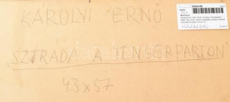 Károlyi Ernő (1923 -2016): Sztráda a tengerparton, 2006. Olaj, farost, jelzett. Hátoldalán autográf ...