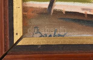 Bodor Miklós (1925-2010): Vasi táj. Olaj, farost, jelzett. Dekoratív, sérült fakeretben, 10×35 cm