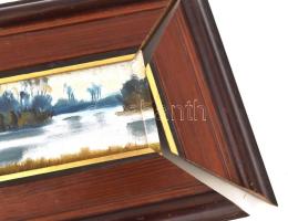 Bodor Miklós (1925-2010): Vasi táj. Olaj, farost, jelzett. Dekoratív, sérült fakeretben, 10×35 cm