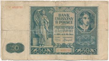 Lengyelország / Német megszállás 1941. 50Zl "C" T:VG beszakadások, lyukak Poland / German Occupation 1941. 50 Złotych "C" C:VG tears, holes Krause P#102