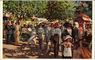 1912 Pöstyén, Piestany; Sétahangverseny a fürdőparkban / Promen.-Konzert im Kurparke / spa, concert in the park (vágott / cut)