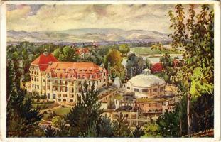 1934 Pöstyén, Piestany; Palác Thermia, Lázne Irma v pozadí hotel Royal / Thermia szálloda, Irma fürdő és Royal szálloda / spa, hotels, bath (fa)