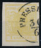 1850 1kr MP III típus, citromsárga / type MP III, yellow PRESSB(URG) Certificate: Matl. Signed: Paul Ferchenbauer