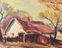 Tóth Sándor (1937-): Porta deszkarítéssel. Olaj, farost, jelezve jobbra lent, 40×60 cm. Dekoratív, s...