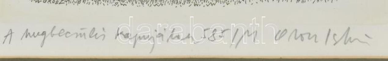 Orosz István (1951-): A megbecsülés kapujában. Színes rézkarc, papír, jelzett, számozott (585/M), 19...