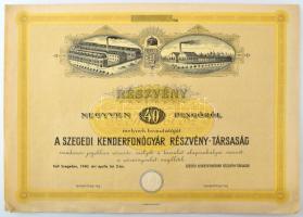 Szeged 1940. "Szegedi Kenderfonógyár Részvény-Társaság" részvénye 40P értékben, szárazpecséttel, sorszám nélkül T:VF