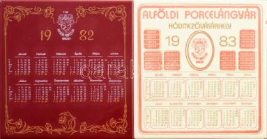 1982-83 Alföldi porcelángyár 2 db naptáras csempe matricás, jelzett apró lepattanással 15x15 cm