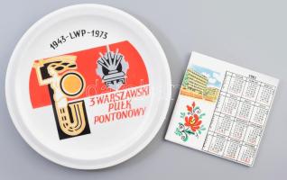 1973 Varsói hídépítő porcelán tál 27 cm + naptáras csempe matricás, jelzett hibátlan 15x15 cm