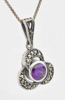 Ezüst(Ag) venezianer nyaklánc lila köves medállal, jelzett, h: 42 cm, bruttó: 5,3 g