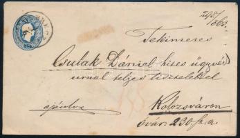 1863 15kr díjjegyes boríték + hátoldalon ép 10kr ajánlott levélen / Registered 15kr PS-cover with 10kr DEBRECZIN + piros / red RECOM - KLAUSENBURG