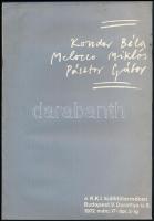 Kondor Béla, Melocco Miklós, Pásztor Gábor a KKI kiállítótermében, Bp., 1972, Kiállítási Intézmények Igazgatósága. A katalógust tervezte: Lakner László. Fekete-fehér képekkel, a művészek alkotásainak reprodukcióival illusztrált. Tűzött papírkötésben, kissé hullámos, borítón néhány apró folttal.