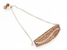 Ezüst(Ag) karkötő aranyszínű középrésszel, jelzett, állítható hosszúság, max: 20 cm, bruttó: 14,7 g